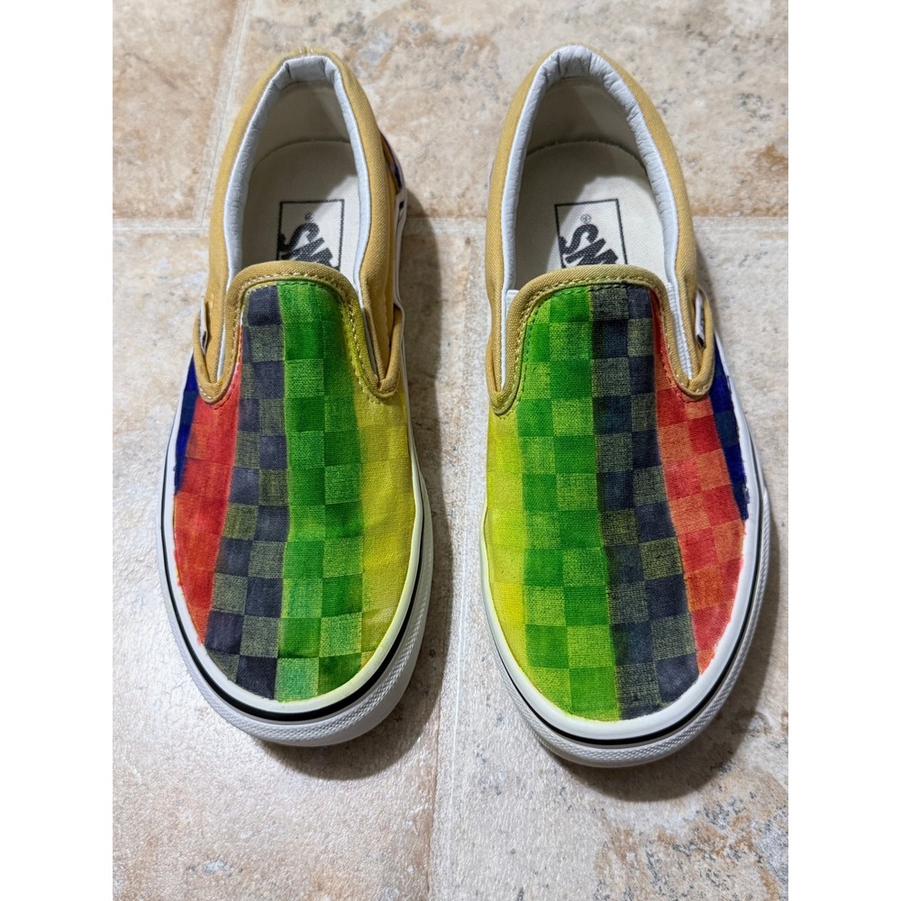 Vans Classic Slip-On Womens 5.5 Multicolor Checkerboard Sneakers Sanitized - Picture 6 of 9